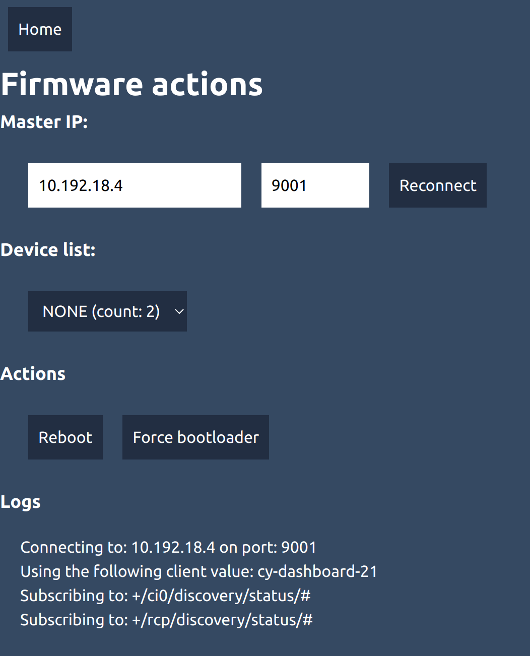 RCP firmware action web page
