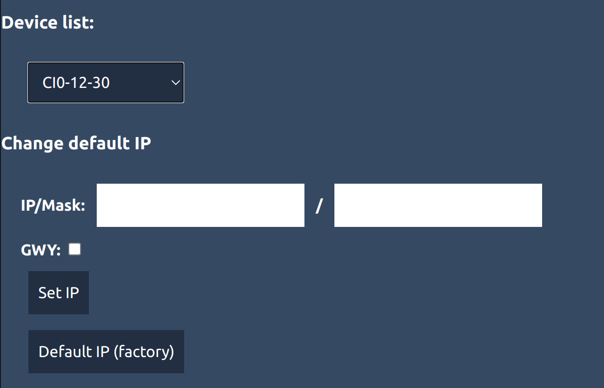 RCP firmware IP setup page