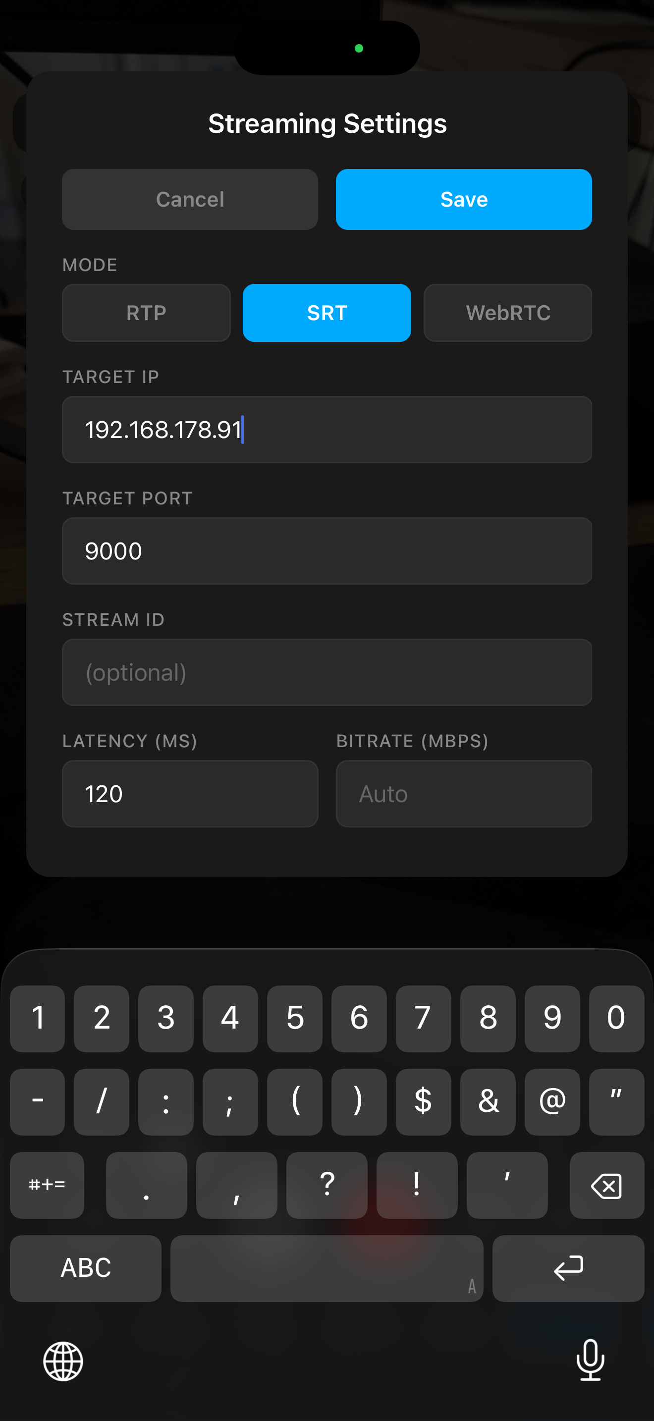 Streaming settings