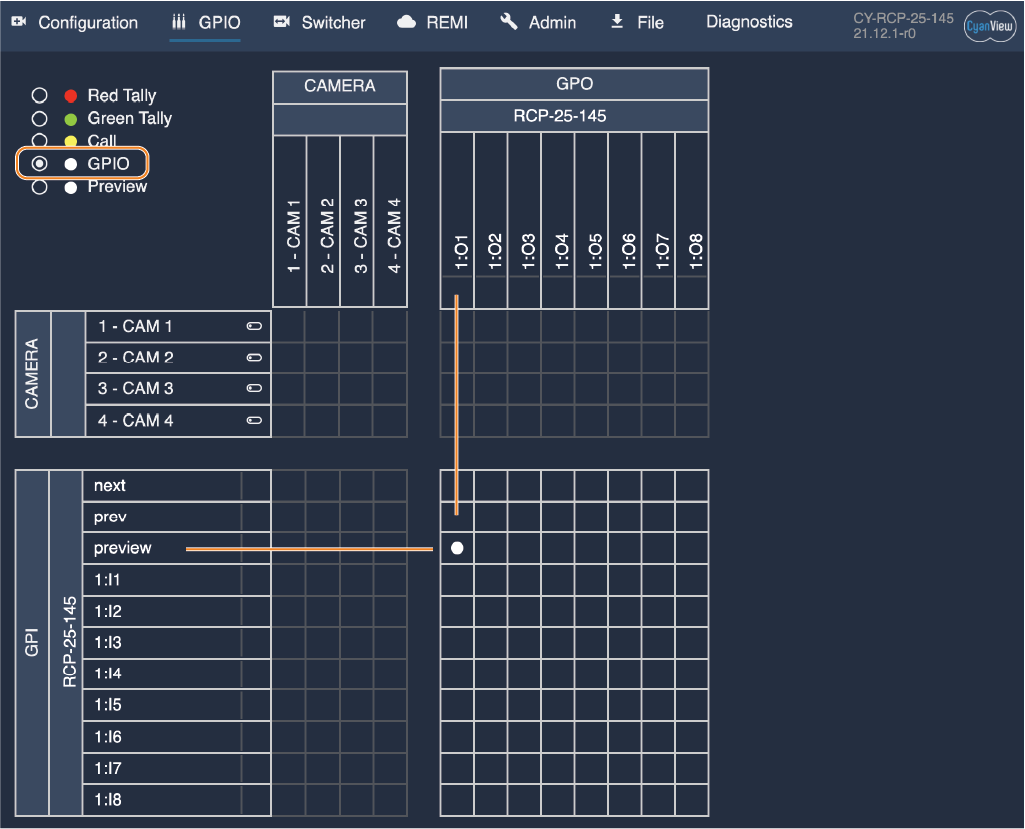 GPIO preview configuration for one camera