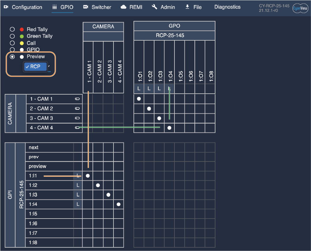 GPIO preview configuration for multiple cameras